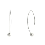 Unique Fish Hook Style Long Dangle Pearl Brass Earrings
