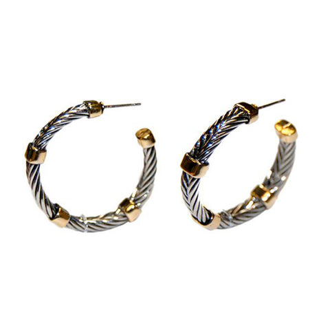 Elegant Unique Cable Wire Two Tone Hoop Brass Earrings