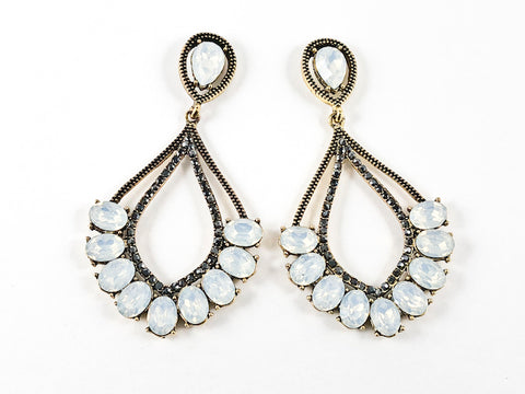 Fancy Elegant Textured Open Dangle Style With Teal Color Crystal Fashion Earrings