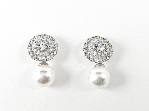 Classic Round With Pearl Drop CZ Brass Earrings