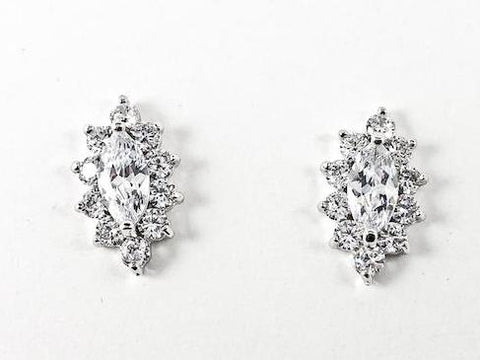 Classic Marquise Diamond Shape CZ Stud Brass Earrings
