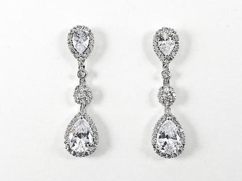 Classic Multi Pear Shape CZ Dangle Brass Earrings