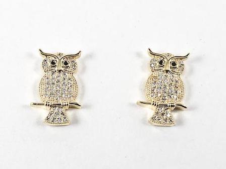 Cute Owl Dainty CZ Stud Brass Earrings