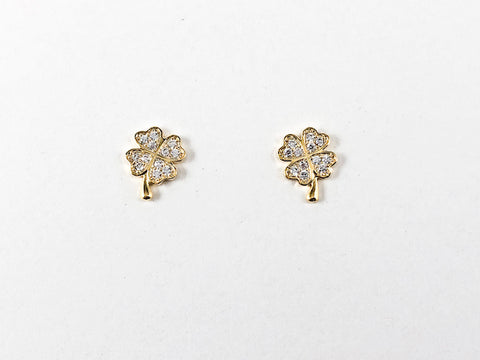 Cute Dainty Clover CZ Stud Brass Earrings