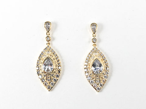 Classic Elegant Multi Settings Drop Dangle CZ Brass Earrings