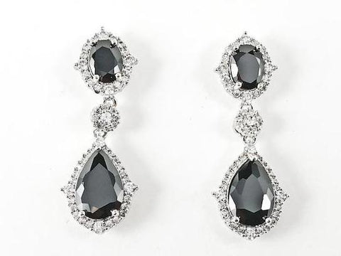 Stylish Classic 2 Row Black CZs Brass Earrings