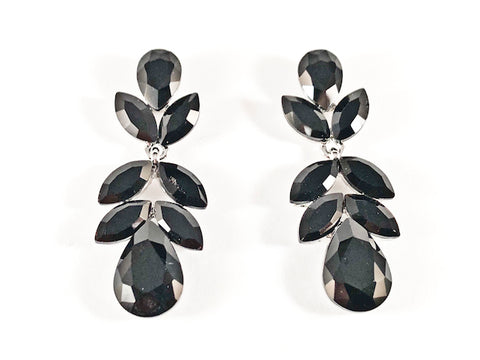 Beautiful Floral Leaf Dangle Black Color Crystals Fashion Earrings