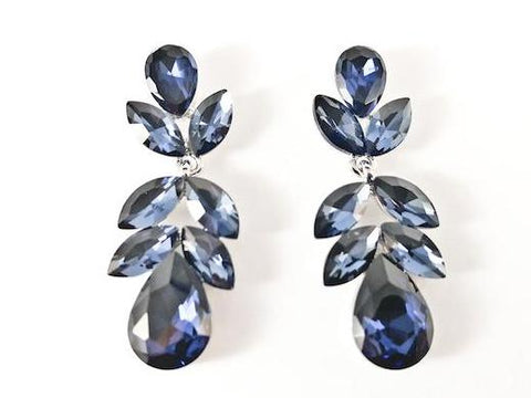Beautiful Floral Leaf Dangle Sapphire Color Crystals Fashion Earrings