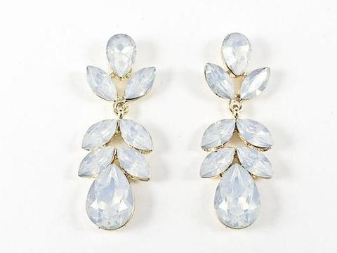 Fancy Elegant Mix Shape Light Blue Color Crystals Floral Drop Gold Tone Brass Earrings