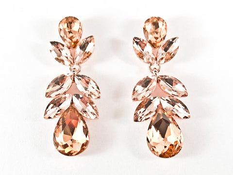 Beautiful Floral Leaf Dangle Peach Color Crystals Fashion Earrings