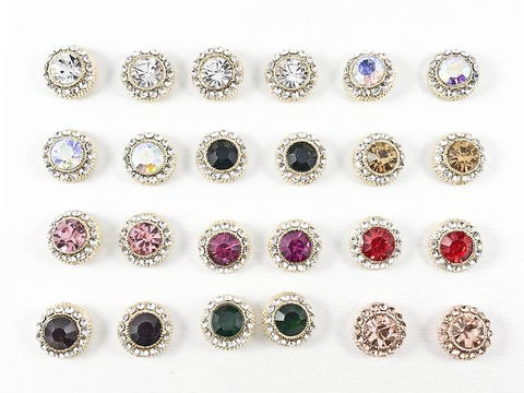 Nice 12 Pair Round Color Crystal Stud Fashion Earrings
