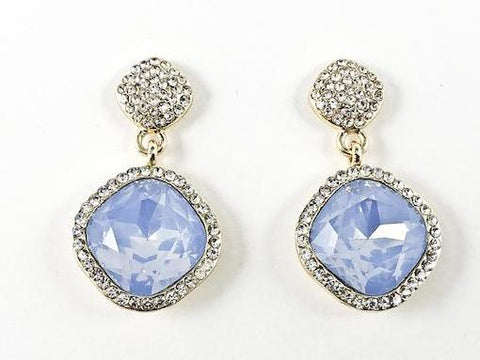 Nice Unique Curved Rounded Blue Crystal Drop Design Gold Tone Fashion Earrings