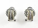 Modern Knot & Wired Textured 2 Tone Design Omega Clip Brass Earrings