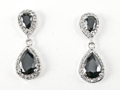 Classic Fine Pear Shape Black Color CZ Dangle Brass Earrings