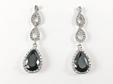 Classic Elegant Pear Shape Pattern Dangle Statement Black CZ Brass Earrings