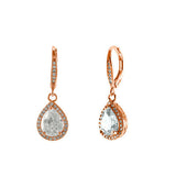 Classic Tear Drop CZ Leverback Clasp Pink Gold Tone Brass Earrings