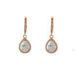 Classic Tear Drop CZ Leverback Clasp Pink Gold Tone Brass Earrings