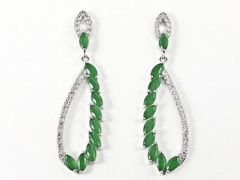 Unique Long Pear Shape Jade Color CZ Elegant Brass Earrings