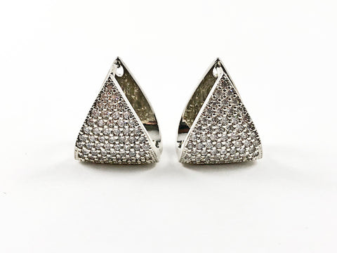 Classic Elegant Triangle Shape Micro Setting CZ Latch Back Brass Earrings
