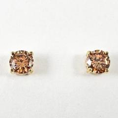 Classic Round Cut Prong Setting Citrine Color CZ Stud Brass Earrings