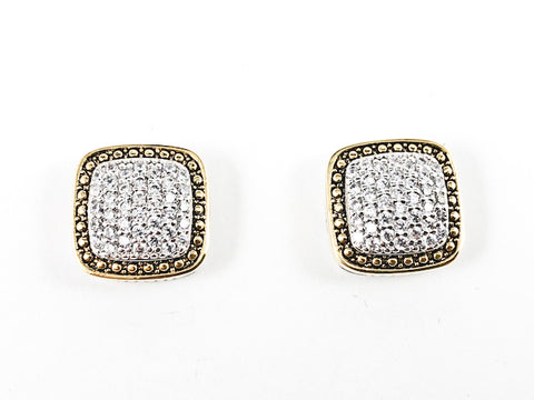 Beautiful Square Micro Pave CZ Setting Frame Brass Earrings