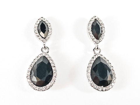 Classic Fancy Diamond & Pear Shape Black Crystal Dangle Fashion Earrings