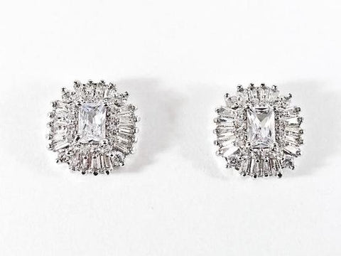 Beautiful Rectangular Micro Setting CZ Stud Brass Earrings