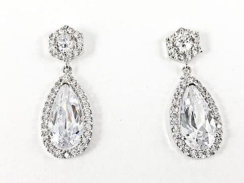 Elegant Classic Pear Shape Dangle CZ Brass Earrings