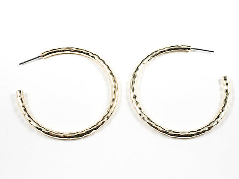 Modern Large Round Shape Hammered Design Style Brass Hoop Earrings