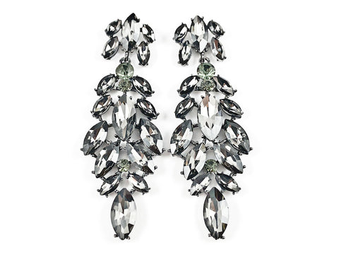Fancy Long Mix Pattern Grey Color Crystal Stones Fashion Earrings