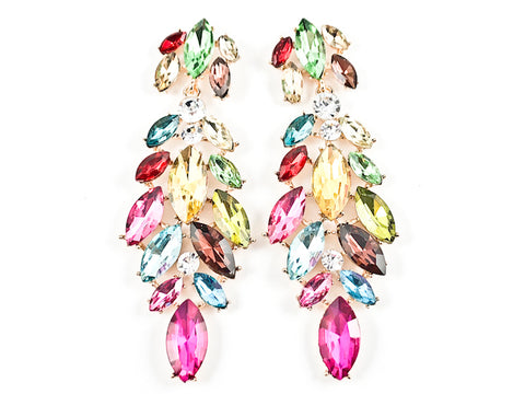 Fancy Long Mix Pattern Multi Color Crystal Stones Fashion Earrings