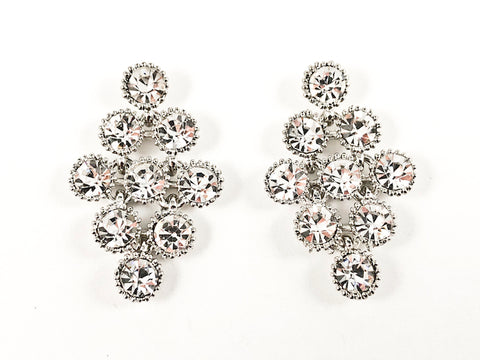Elegant Unique Diamond Shape Multi Crystal Pattern Brass Earrings