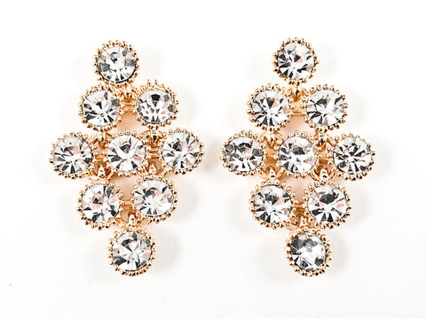 Elegant Unique Diamond Shape Multi Crystal Pattern Gold Tone Brass Earrings