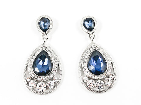 Classic Pear Shape Dangle Sapphire Color Crystal Design Fashion Earrings