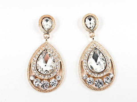 Classic Pear Shape Dangle Crystal Design Gold Tone Fashion Earrings