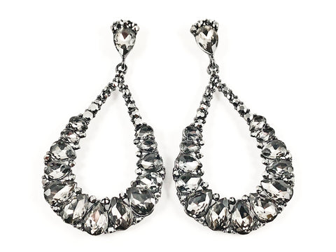 Beautiful Unique Rustic Style Large Pear Shape Dangle Grey Color Crystal Fashion Earrings