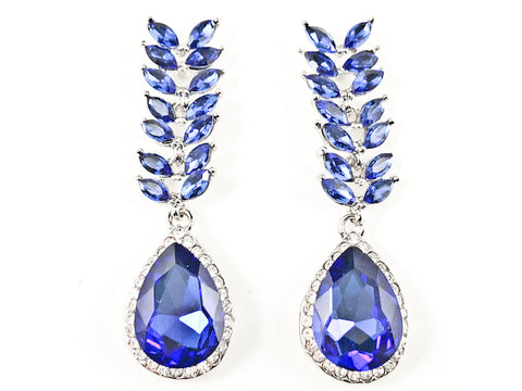 Unique Floral Leaf Design Style Blue Color Crystal Fashion Earrings