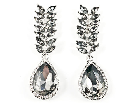 Unique Floral Leaf Design Style Grey Color Crystal Fashion Earrings