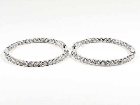 Classic Beautiful Single Row Inside Out CZ Hoop Brass Earrings