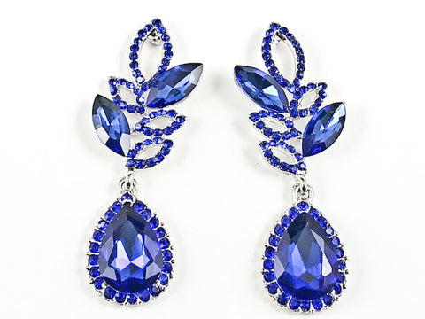 Fancy Unique Floral Pear Shape Dangle Sapphire Color Fashion Earrings