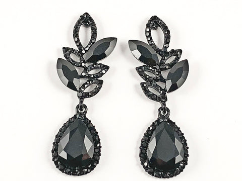 Fancy Unique Floral Pear Shape Dangle Black Color Fashion Earrings