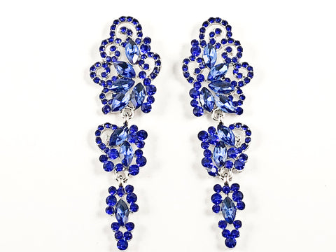 Fancy Elegant Natural Floral Design Long Dangle Blue Crystal Fashion Earrings