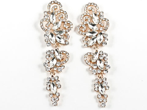Fancy Elegant Natural Floral Design Long Dangle Gold Tone Fashion Earrings
