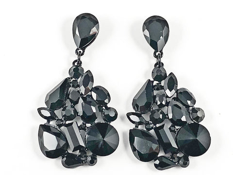 Fancy Dark Mix Shape Design Pattern Black Crystals Dangle Fashion Earrings