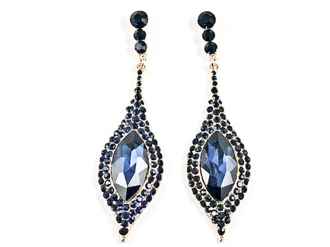 Fancy Beautiful Long & Narrow Design Style Sapphire Crystals Gold Tone Fashion Earrings