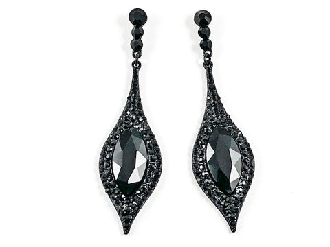Fancy Beautiful Long & Narrow Design Style Black Crystals Fashion Earrings