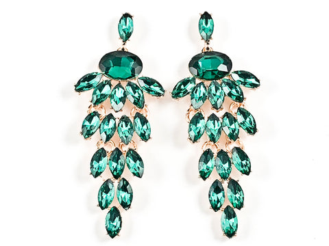 Fancy Unique Mix Shape Multi Dangle Chandelier Style Green Crystals Gold Tone Fashion Earrings