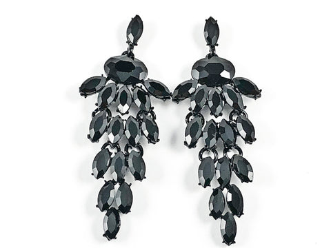 Fancy Unique Mix Shape Multi Dangle Chandelier Style Black Crystals Fashion Earrings