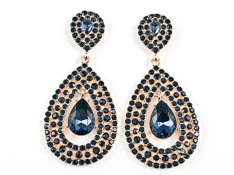 Fancy Beautiful Pear Shape Dangle Sapphire Crystals Gold Tone Fashion Earrings