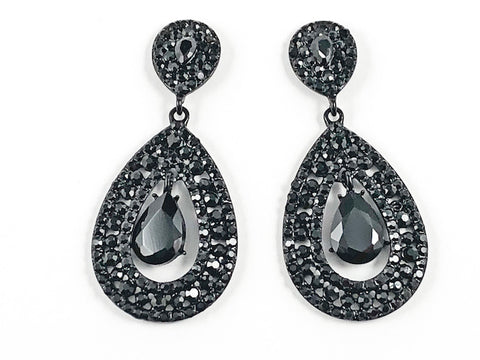 Fancy Beautiful Pear Shape Dangle Black Crystals Fashion Earrings